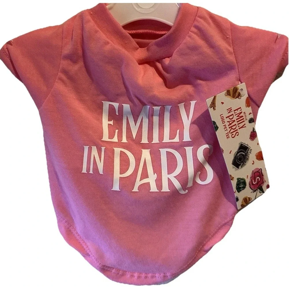 Netflix Emily in Paris Pink Logo Pet T-Shirt Dog Shirt Size Small NWT